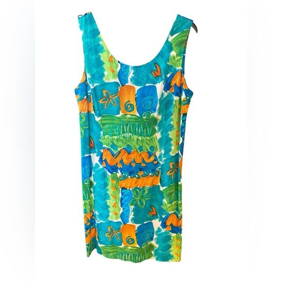 Xtreme Island Sz M Vintage Hawaiian Green Tropical Print Rayon Tank Style Dress - Picture 1 of 7